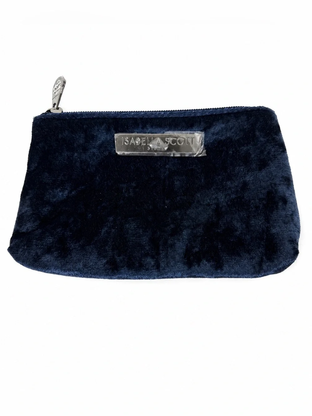 Isabella Scott Sydney Navy Blue Velvet Makeup Cosmetic Bag Travel Zip Pouch New